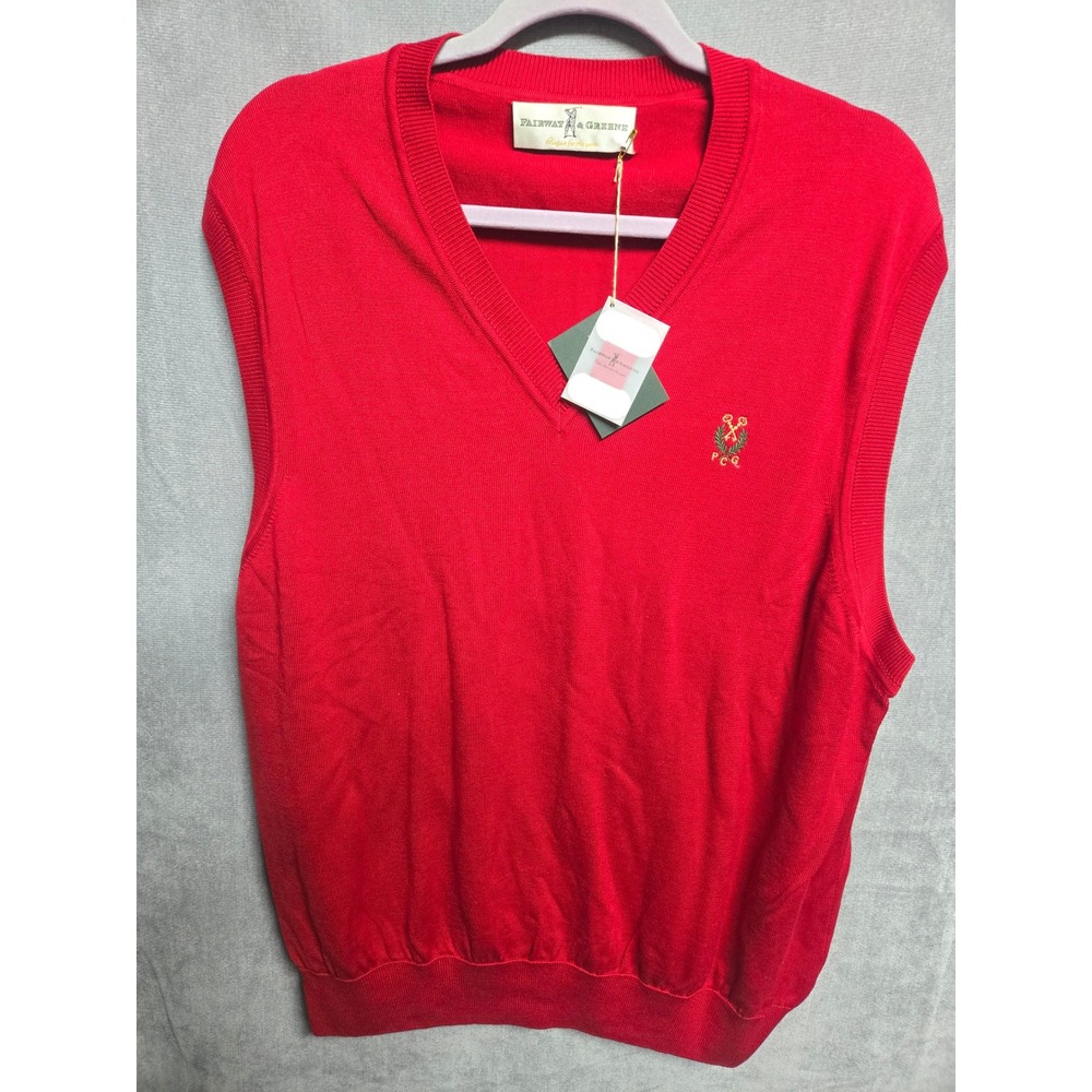 Fairway & Greene Mens Pima Cotton V-Neck Vest Red PCG Crest 03117 Large NWT